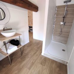 salle de douche de l'appartement Theizé avec douche à l'italienne et des prestations alliant le charme et le luxe situé dans le Rhône
